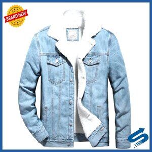 Men's Fleece Lined Denim Jacket Sherpa Trucker Winter Windbreaker